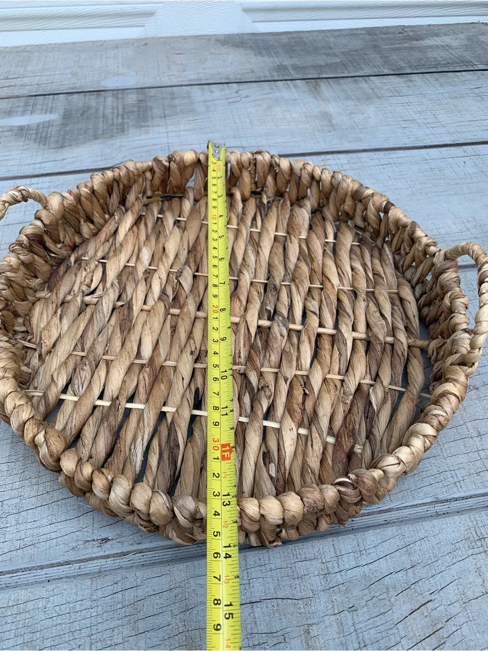 Rustic Farmhouse Woven Tray Round Hyacinth Wood Decorative Coffee Table Basket